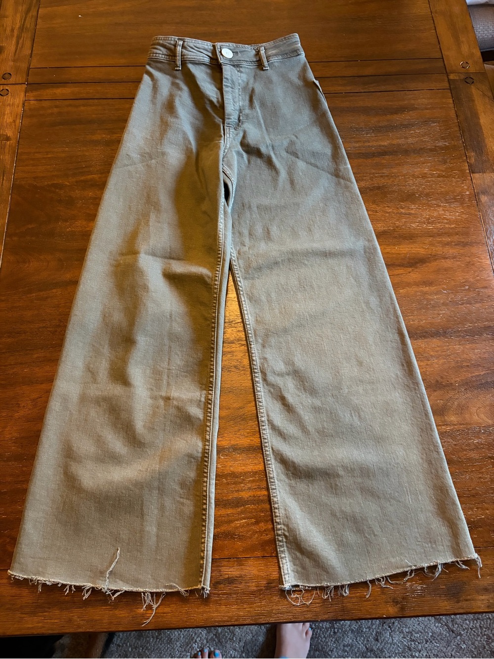 Zara The Marine Straight Jeans Women’s US 2 Brown Khaki High Rise Wide Leg Raw H